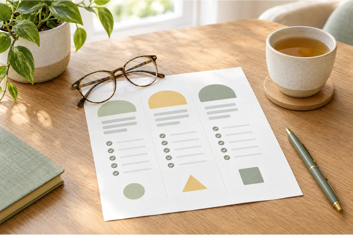 A single clear pricing sheet on a therapist desk, nothing hidden