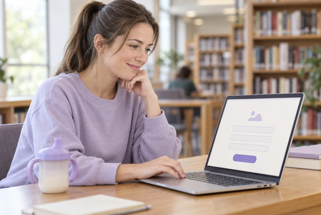 A mother filling in a consultation request on a simple landing page