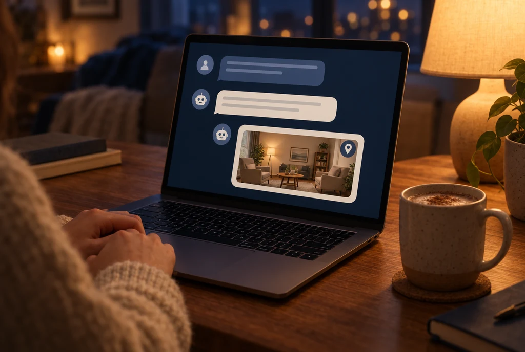 An AI chat reply on a laptop recommending a therapy practice