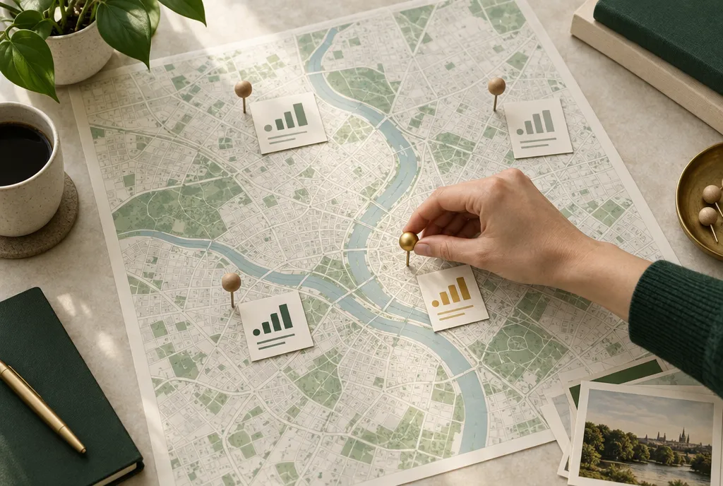 A city map with pins marking the practices that win local searches