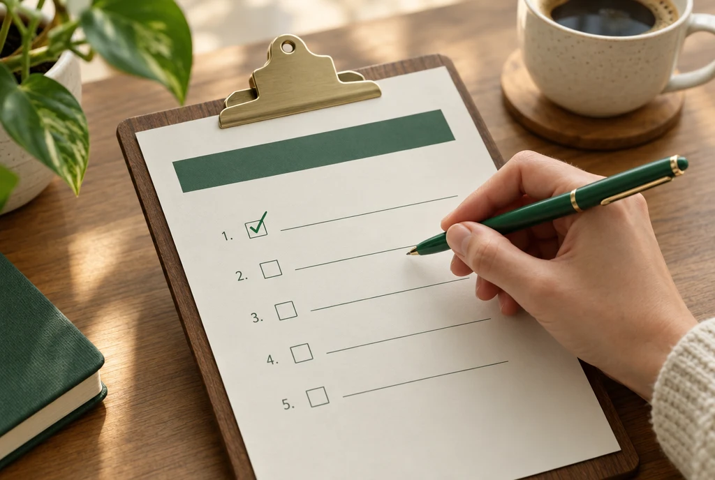 A short numbered fix list on a clipboard with the first item ticked