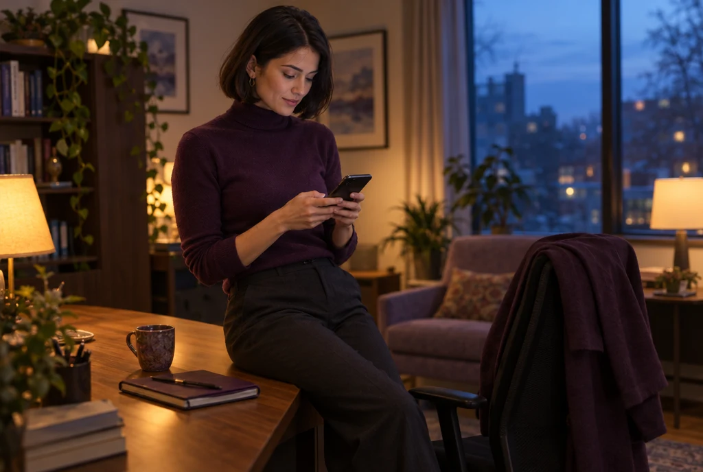 A therapist emailing a quick change from her phone after her last session